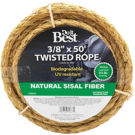 All-Source 3/8 In. x 50 Ft. Natural Twisted Sisal Fiber Packaged Rope 739543